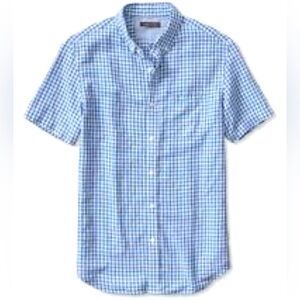 Banana Republic Gingham Linen Cotton Short-Sleeve Button down Shirt Blue Mens L